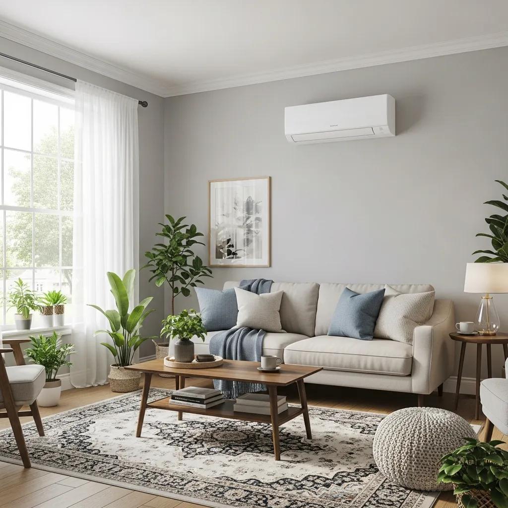 Ductless mini-split unit mounted in a living room
