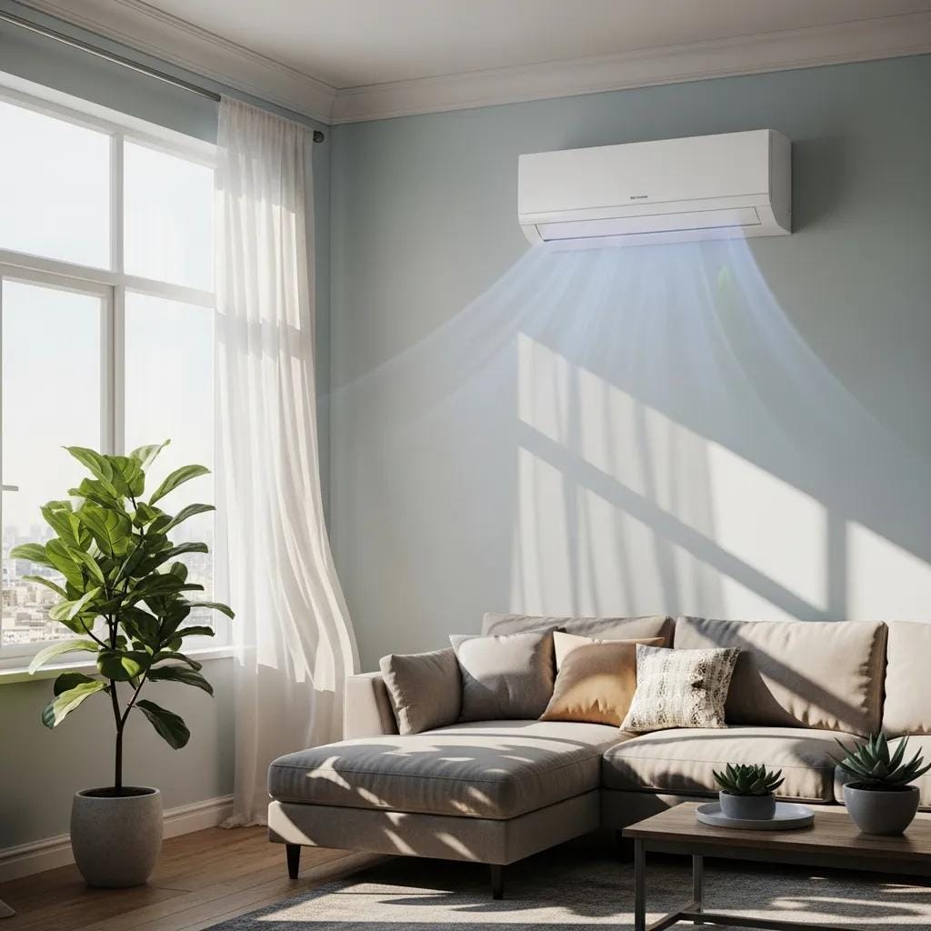 ductless mini split air conditioning unit in a cozy living room highlighting modern home comfort solutions 3708b363 8576 445d 956f 031c698f0652