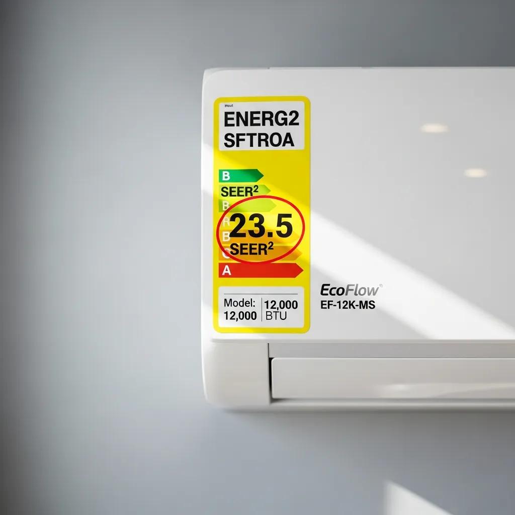 Energy efficiency label on a ductless mini‑split unit