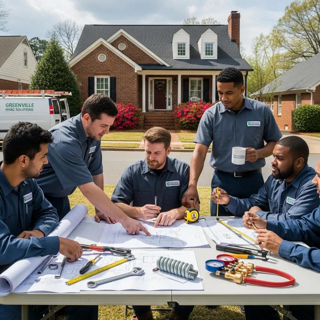 Local HVAC team planning an air conditioning installation in Greenville