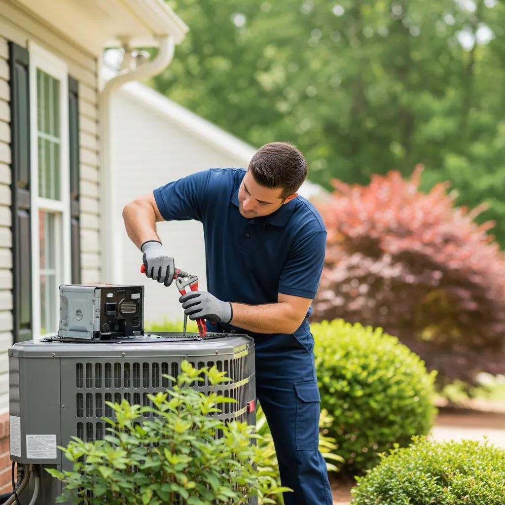 technician repairing an air conditioning unit in a residential setting in greenville sc 0b1fbd15 1891 443d 9101 267665b36d4a