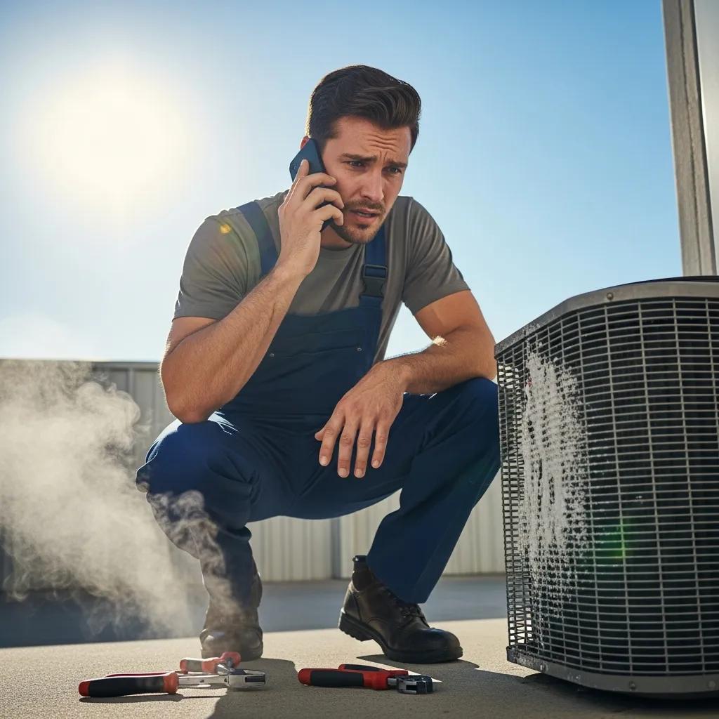 Technician responding to an emergency AC call on a hot summer day in Greenville