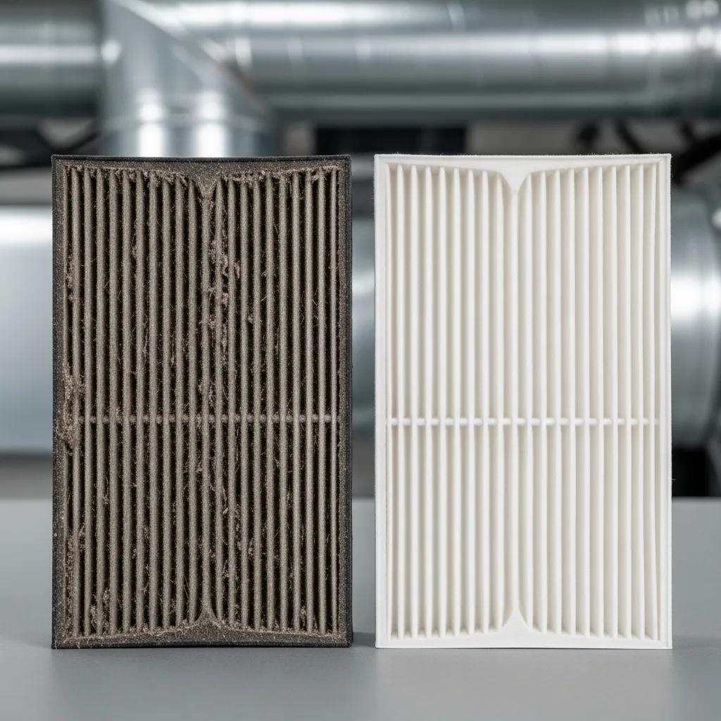 Comparison of dirty and clean HVAC filters showing impact on efficiency