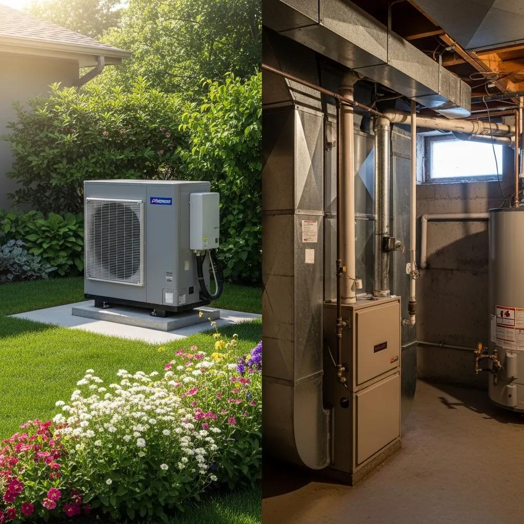 Comparison of heat pump and furnace systems in home settings illustrating their design and functionality