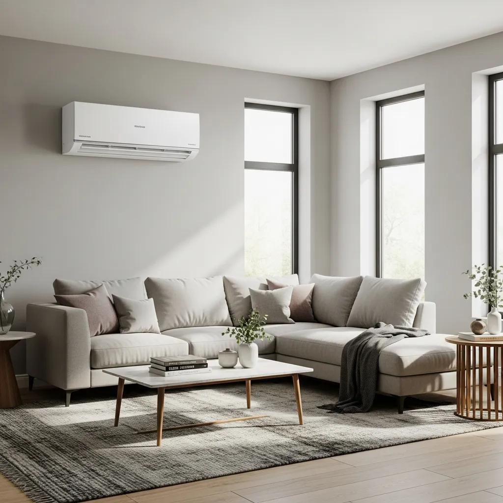 Ductless mini-split air conditioning system installed in a modern living room