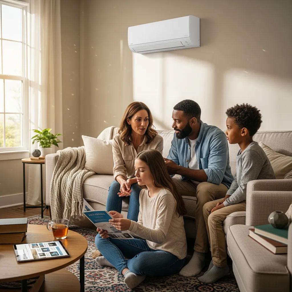 family discussing air conditioning options in a cozy living room 5350464e 3d8b 4e68 9da9 38ebfe62b14b
