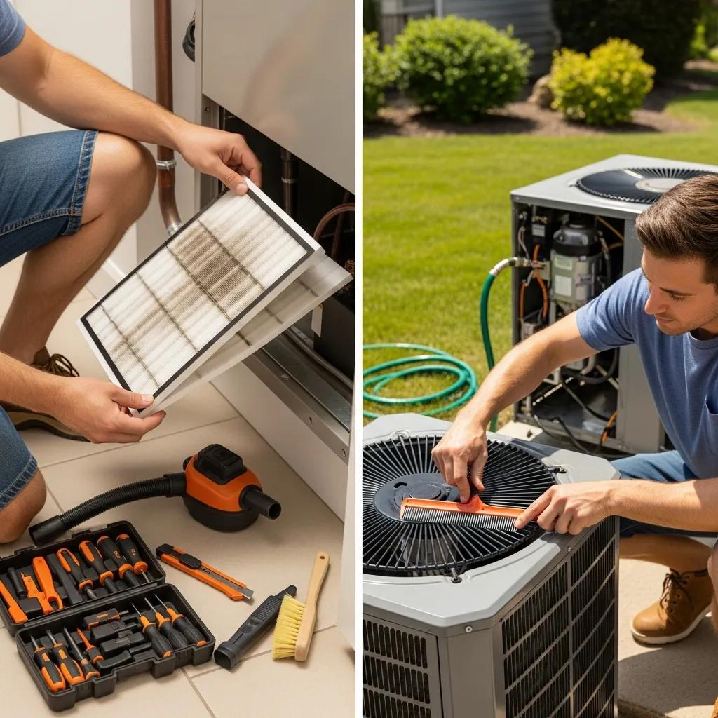 Homeowner performing DIY HVAC maintenance tasks