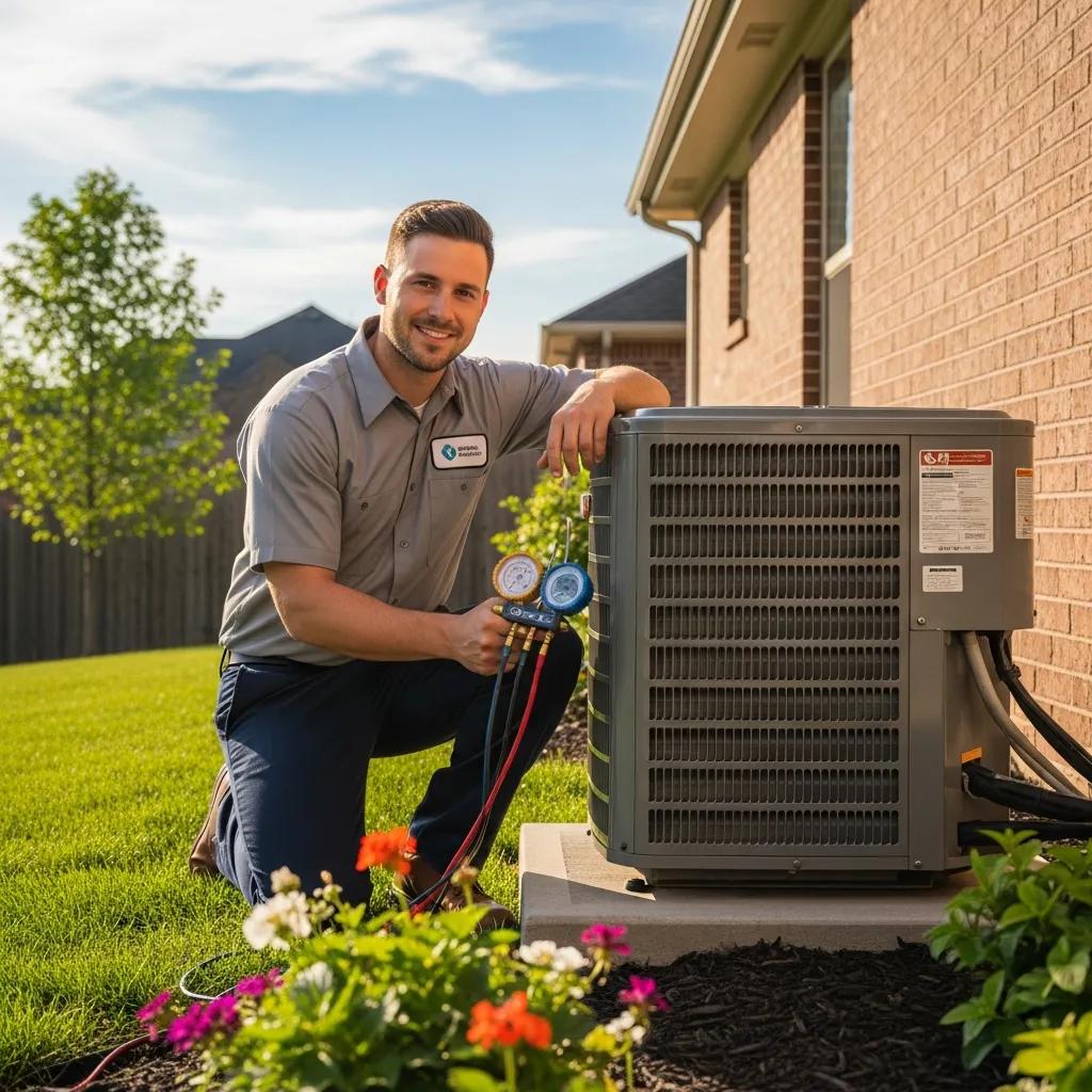 hvac technician inspecting air conditioning unit in a residential backyard showcasing home comfort services 6c418d50 e6ae 4e17 b5ee cf63c72073eb