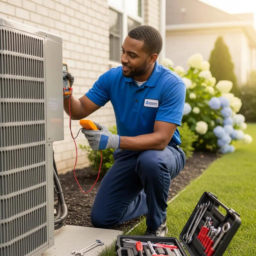 hvac technician inspecting an air conditioning unit in a residential setting ef1f57a9 ba88 4098 810a 9041fe8113b4