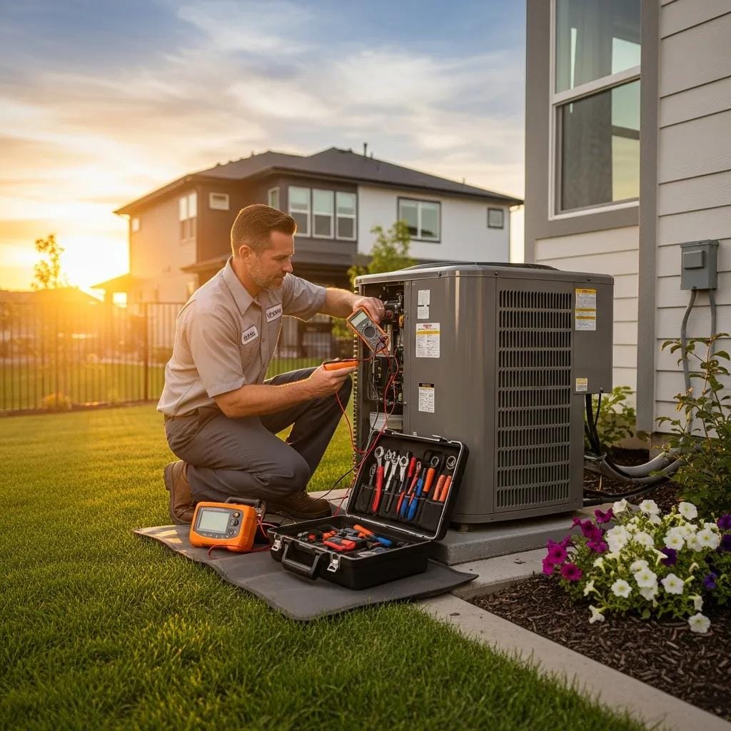 hvac technician servicing an air conditioning unit in a residential setting b717140e f06b 437a b6e9 6046b7b157bc