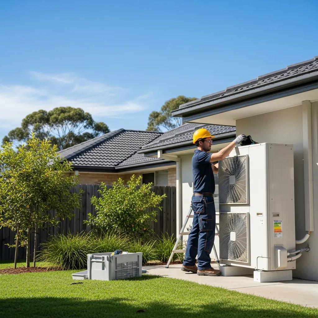 modern heat pump installation by a technician in a residential setting highlighting energy efficiency 60c262bf a6b5 44bb a7d3 8931deeb5eb5