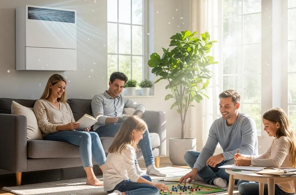 Modern HVAC system in a comfortable home, illustrating energy efficiency and family comfort