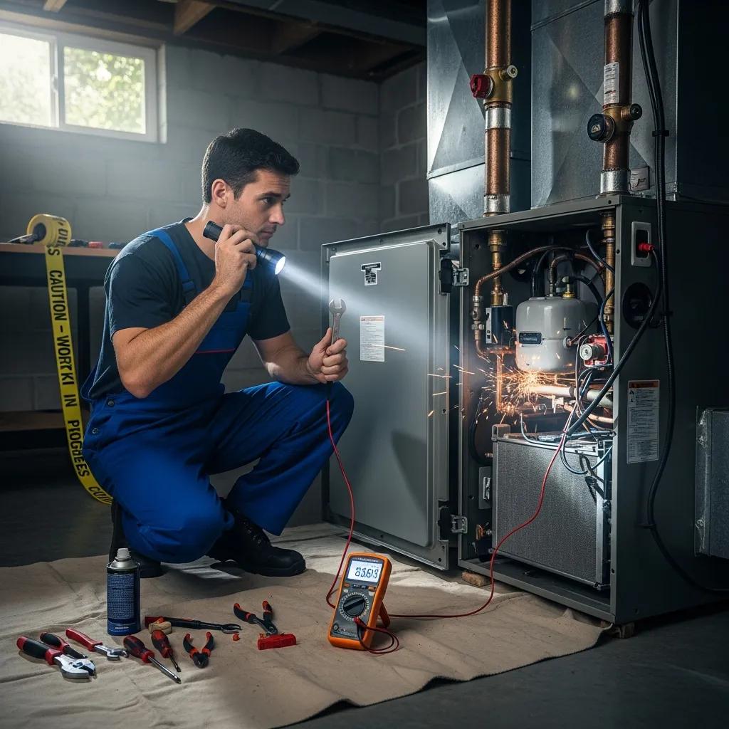 Technician inspecting a furnace, illustrating the importance of recognizing heating issues in homes