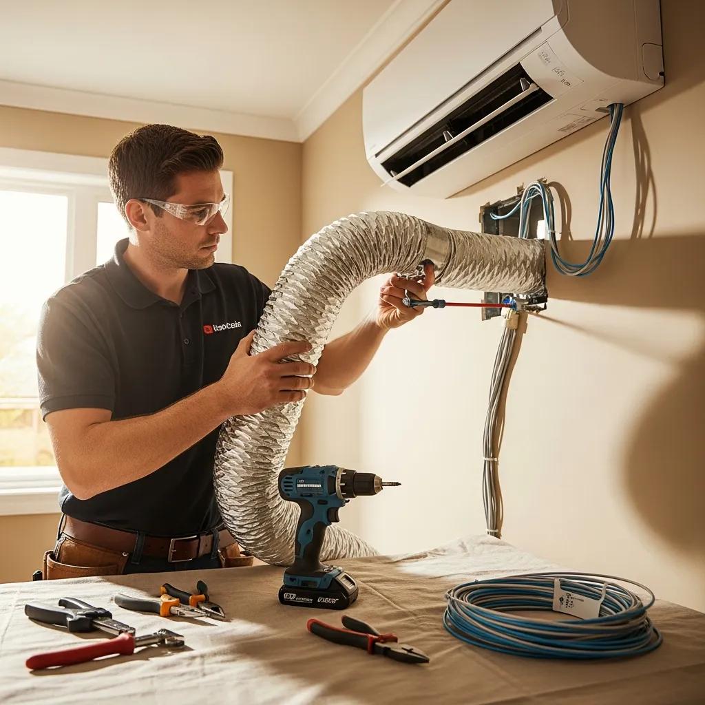 Technician installing a new air conditioning unit, demonstrating the installation process