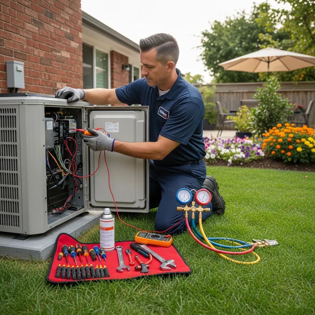 technician repairing an air conditioning unit in a residential home highlighting ac repair services in spartanburg 515fba6d c9b7 402a 84d3 d4a60c99af19