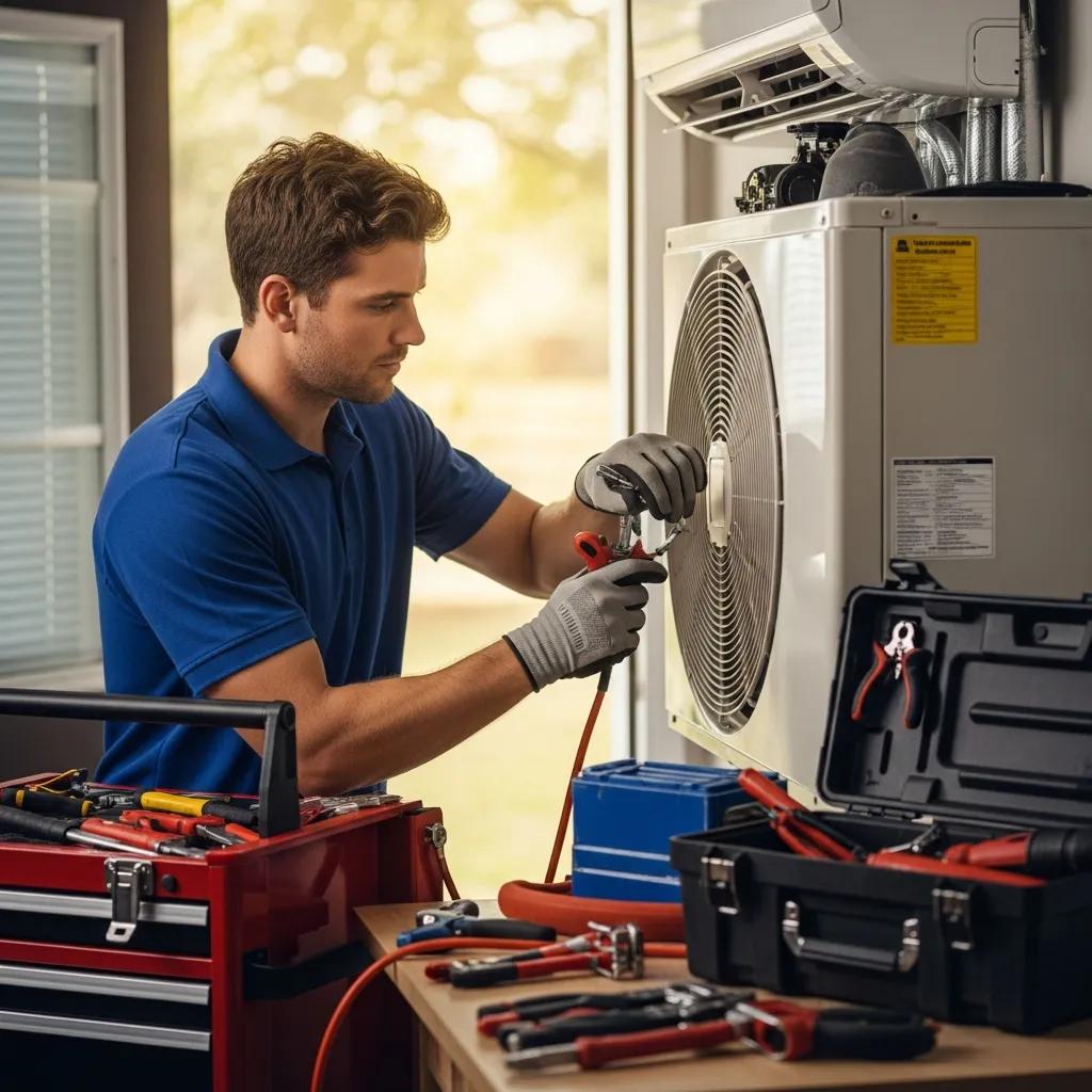 technician repairing an air conditioning unit in a spartanburg home highlighting ac repair costs and services 9c9c543f a992 4b59 a619 9b21096c34f2
