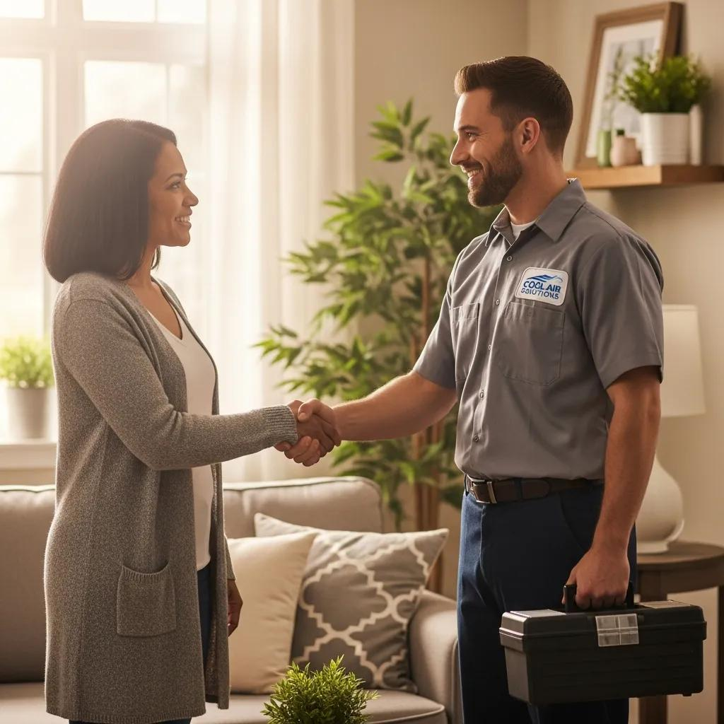 Customer shaking hands with a technician after successful emergency AC repair service