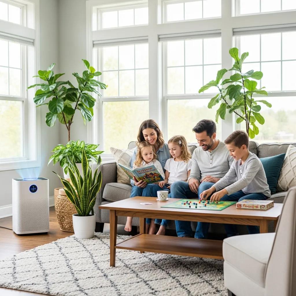 family enjoying clean indoor air in a bright living room with an air purifier 057ad753 058f 4419 b30e 92e79d09a78f