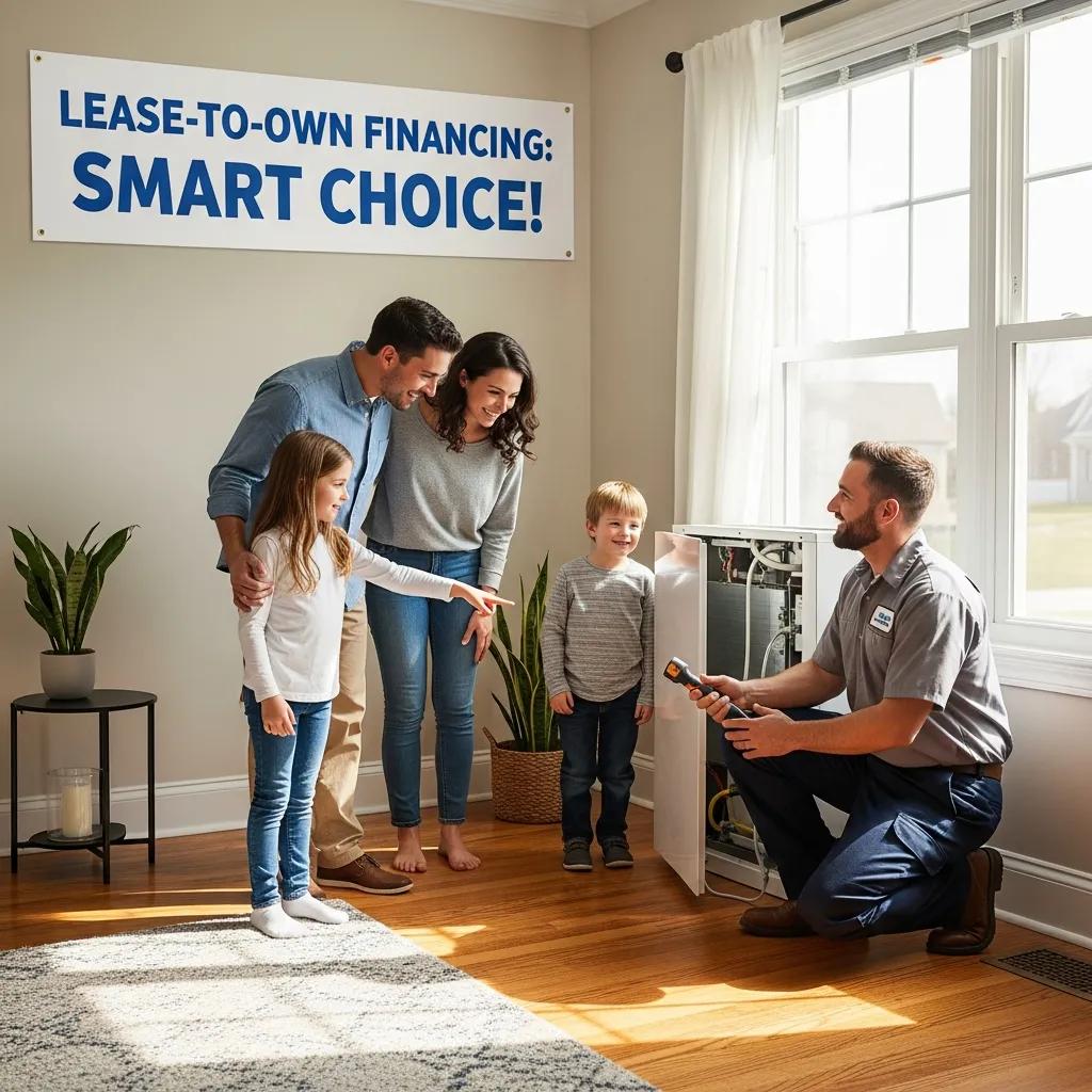 Family receiving HVAC system installation with a technician