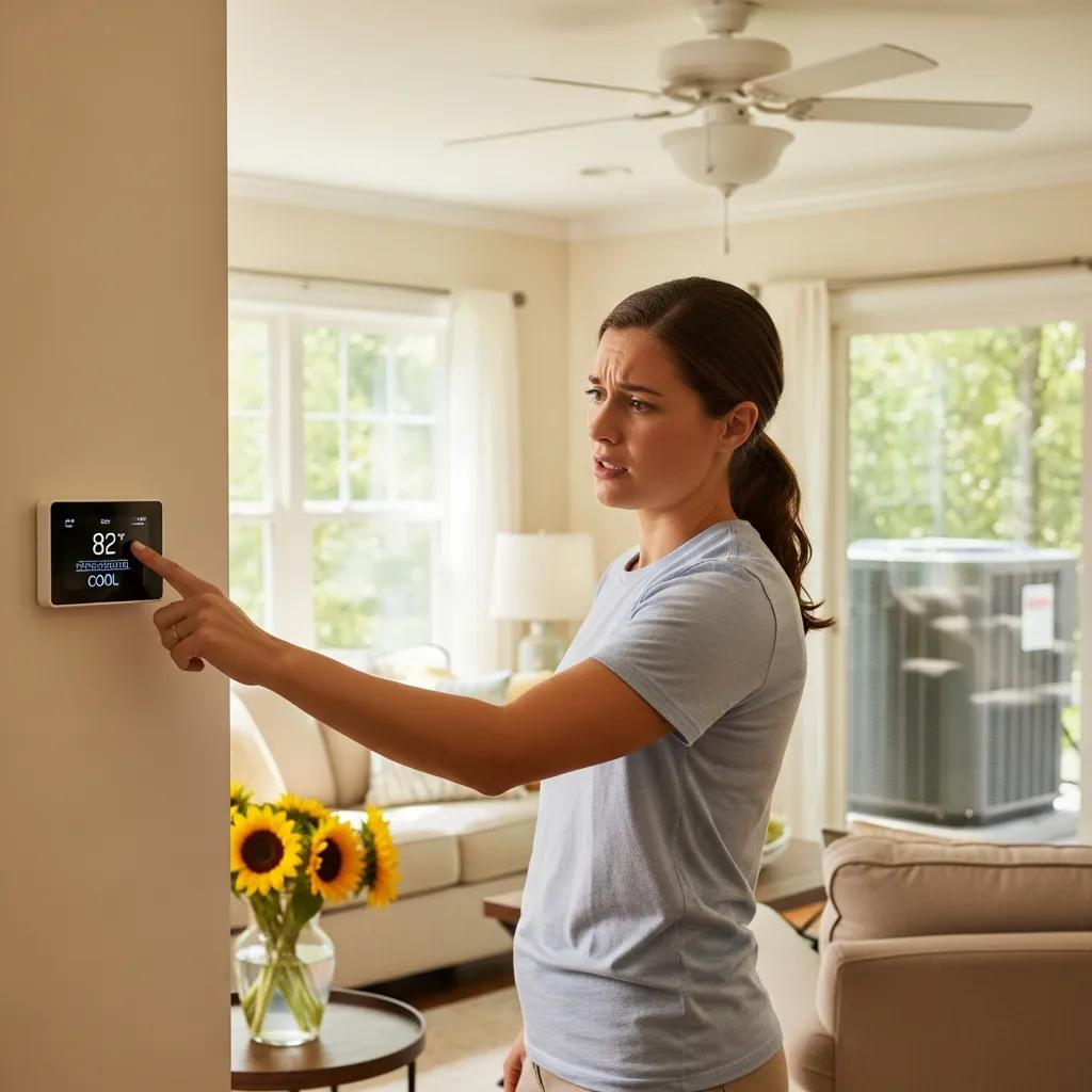 Homeowner checking thermostat, indicating need for emergency AC repair