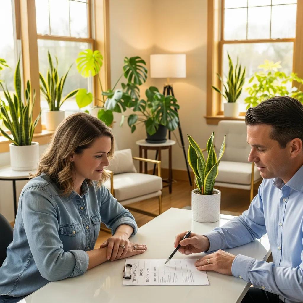 Homeowner discussing HVAC financing options with a financial advisor