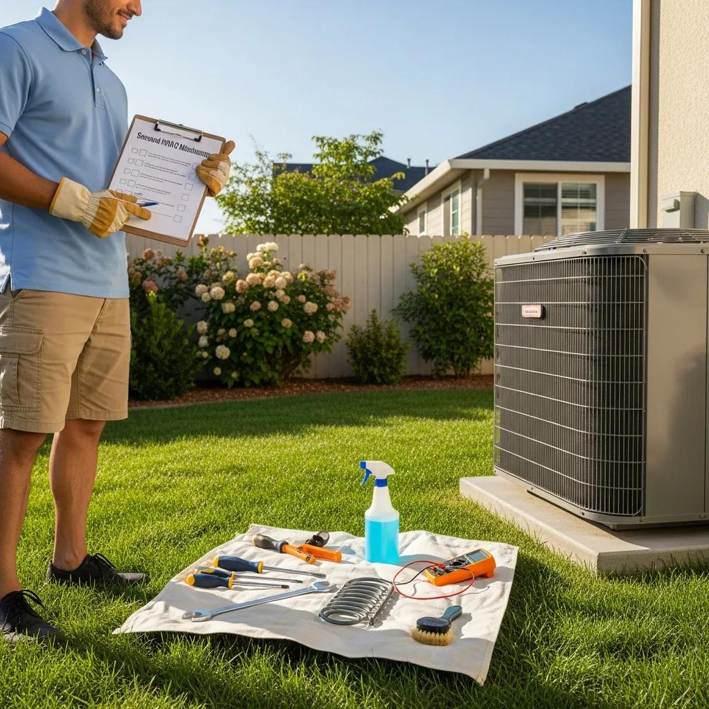 Homeowner preparing for HVAC emergencies with checklist