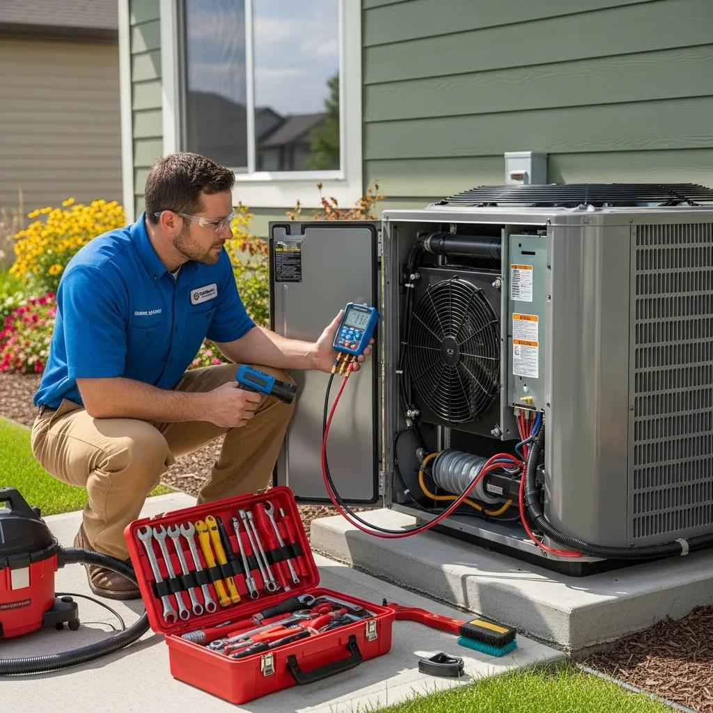 hvac technician performing maintenance on a residential hvac system 23e2a918 0ff7 4073 8be1 a93fd57d5ec8