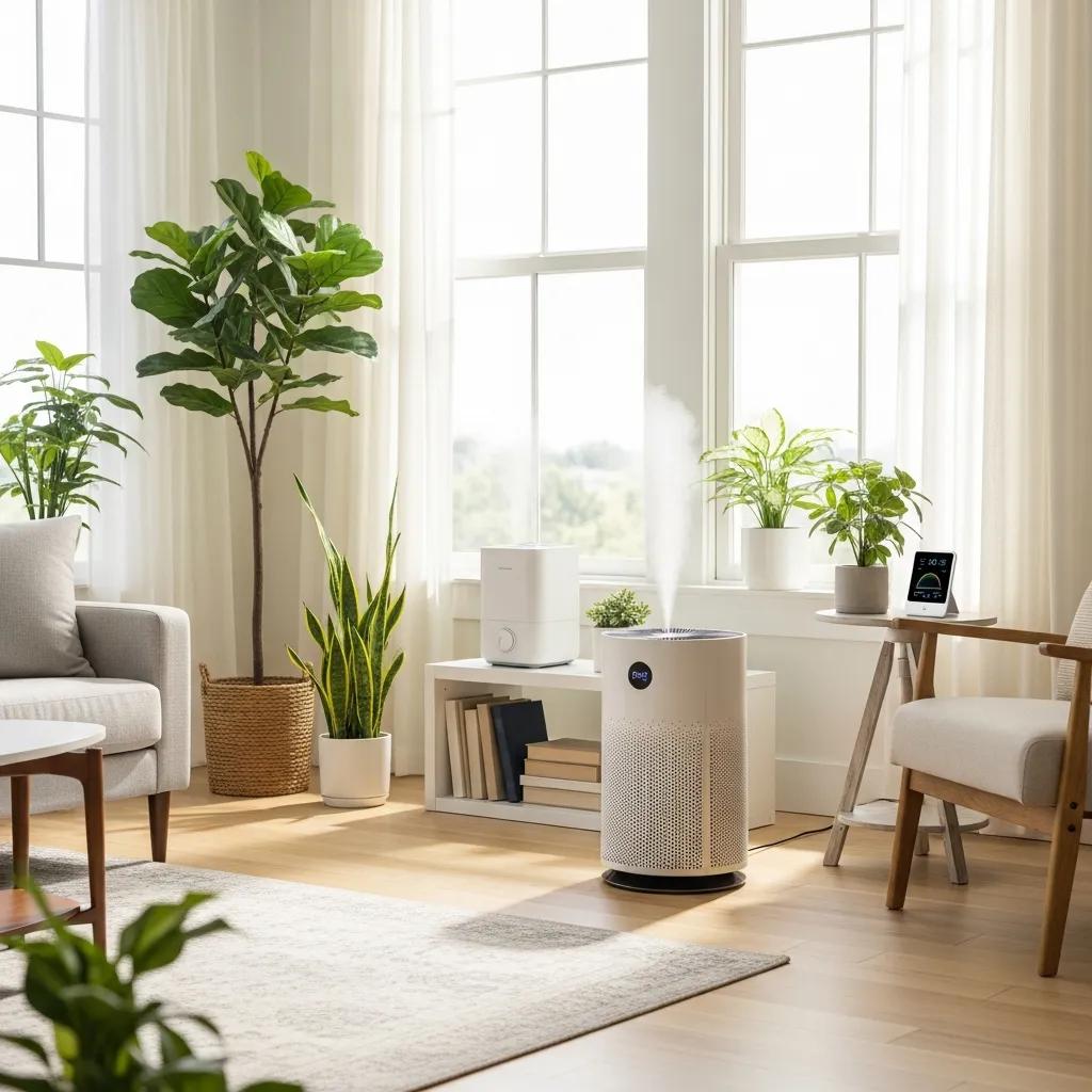 Indoor air quality products in a home setting, promoting cleanliness and comfort