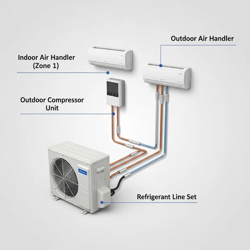Outdoor compressor and indoor air handlers&mdash;key components of a ductless mini-split