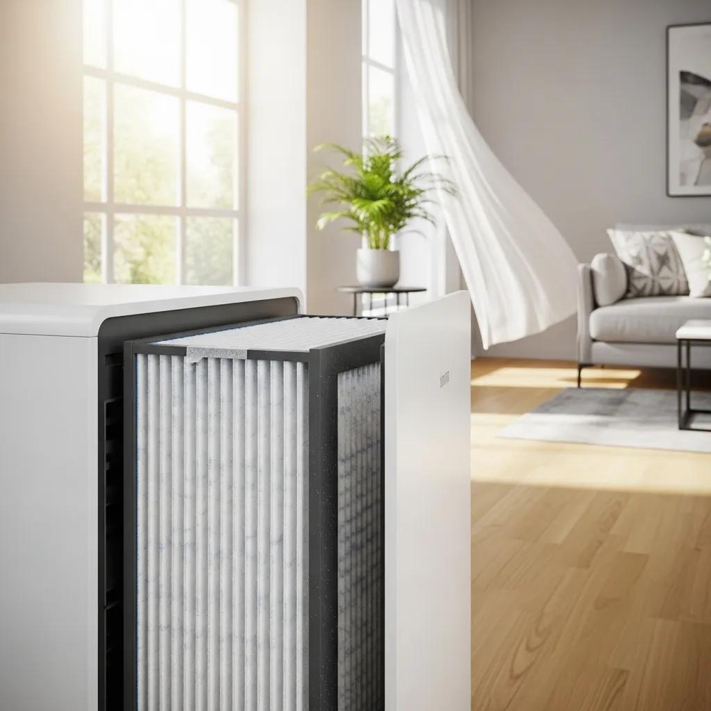 Modern air filtration system in a stylish home emphasizing air quality benefits