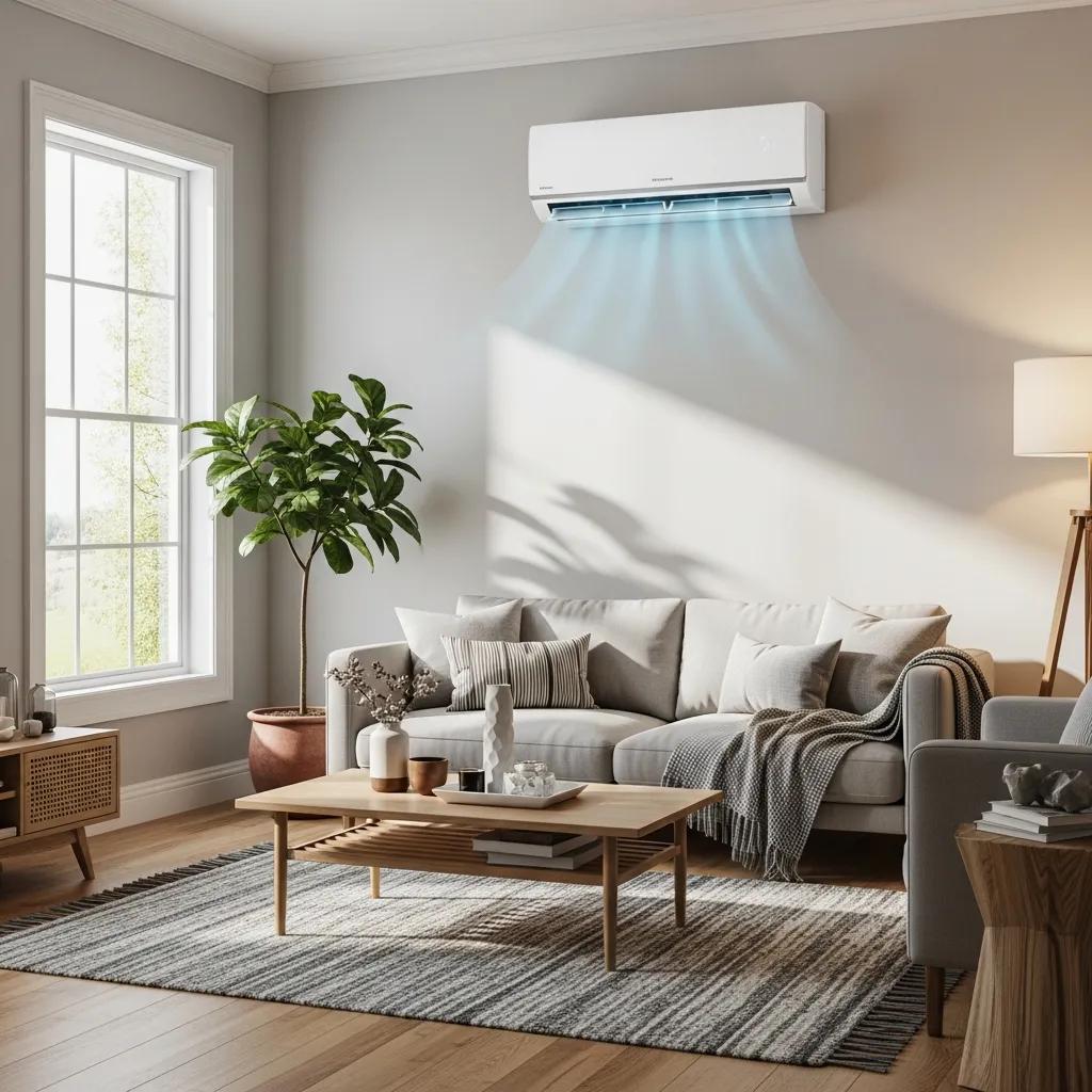 modern ductless mini split air conditioning unit installed in a stylish living room fcf48875 589a 4406 8feb 1bd9b5cae977