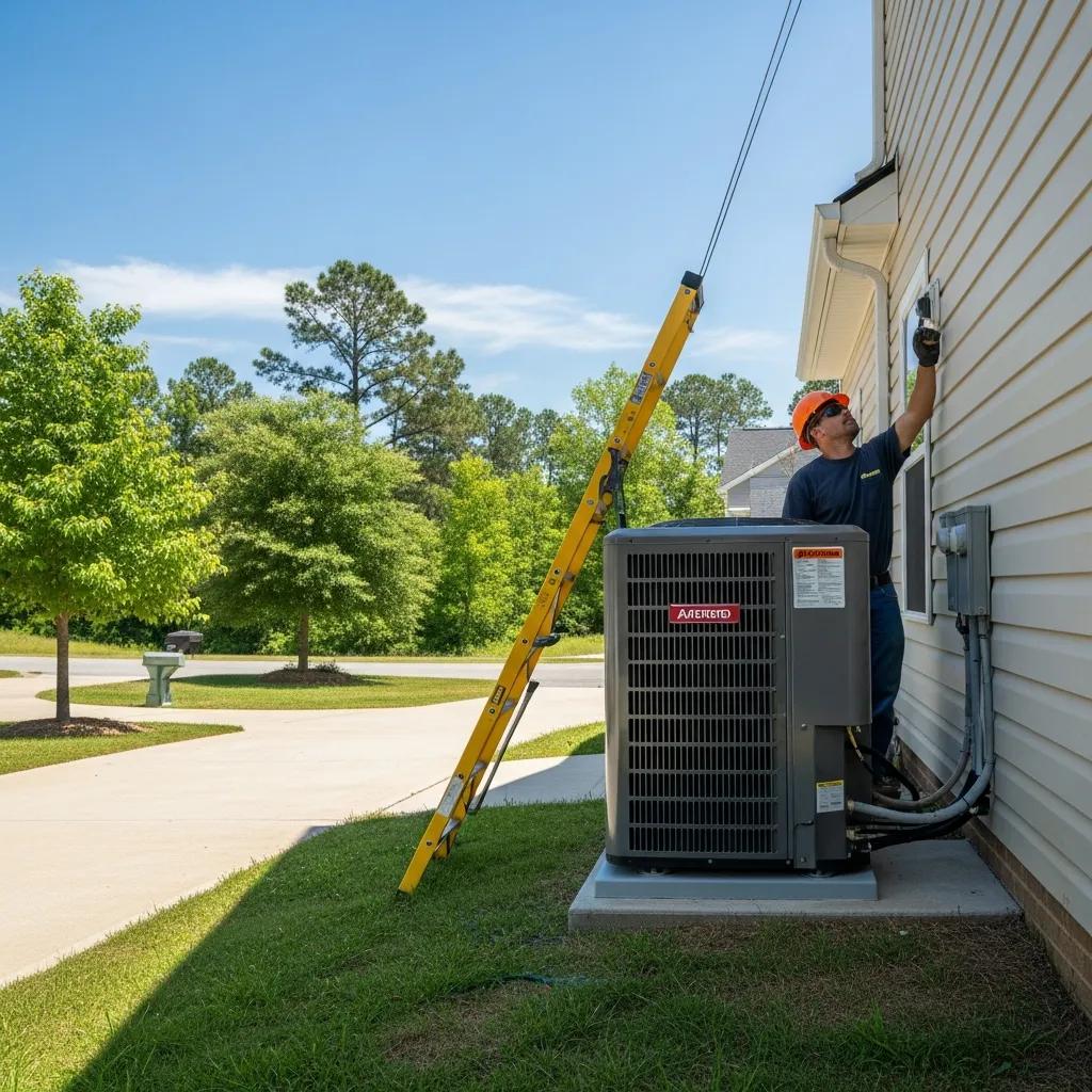 modern heat pump installation in a south carolina home with technician and greenery e10ebf08 c549 4cb8 a7d6 70dcb704e4c0