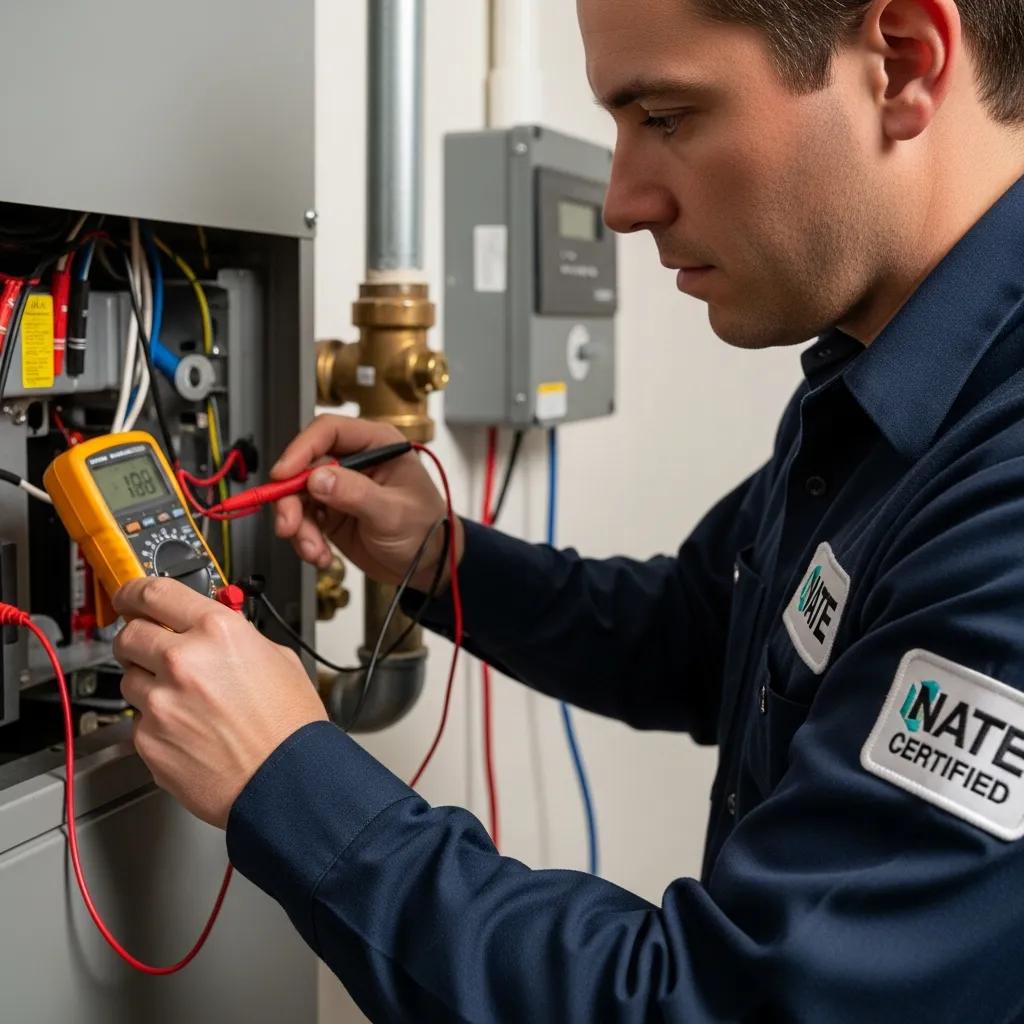 NATE-certified technician performing a thorough heating repair