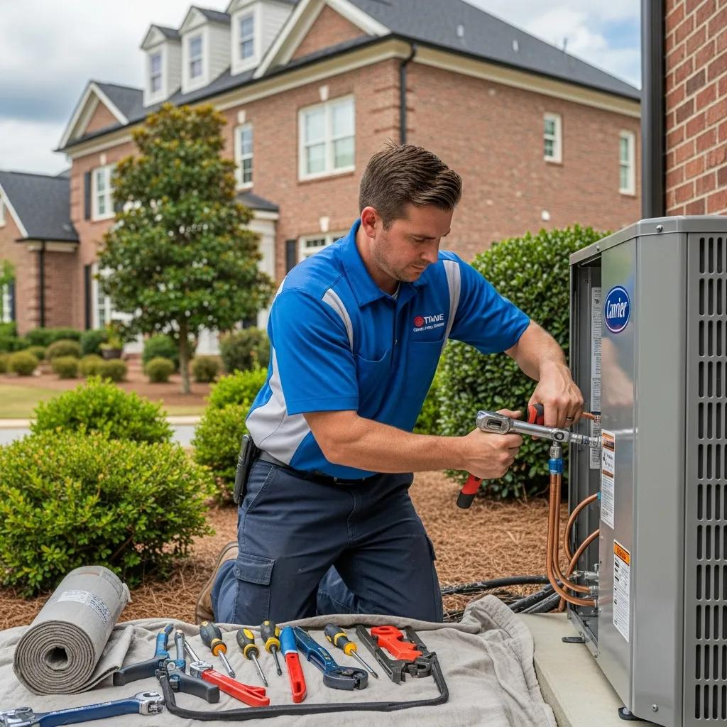 professional hvac technician installing an air conditioning unit in a greenville sc home f94c2bfe a351 4afb b871 8bef2d9812af