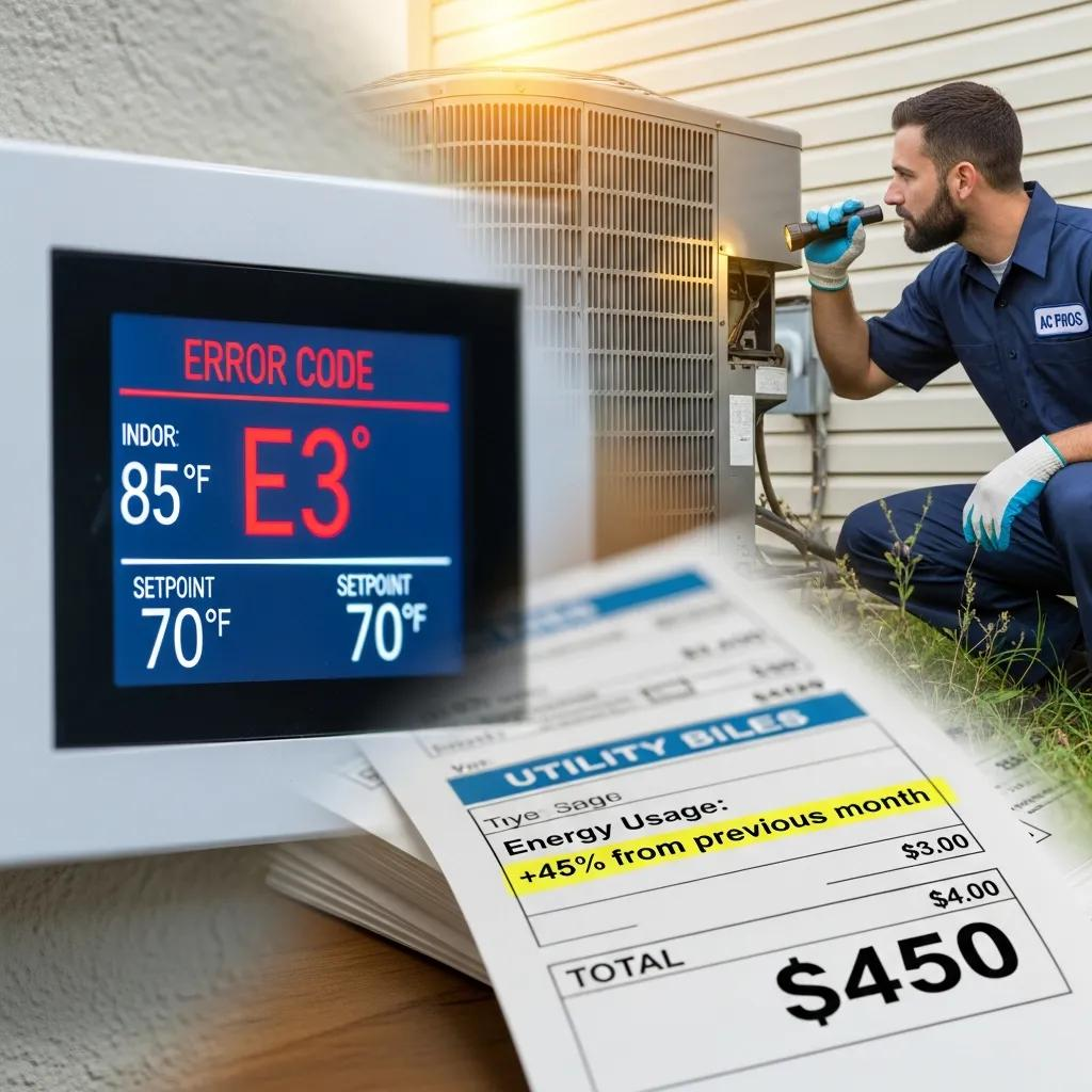 Signs indicating HVAC system needs professional service with visual cues