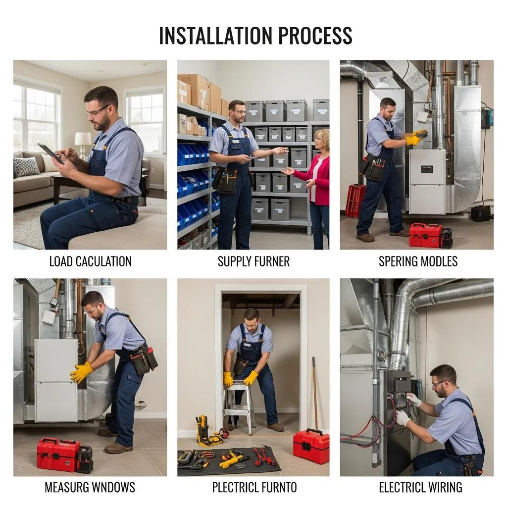 Technician performing furnace installation steps with professional care