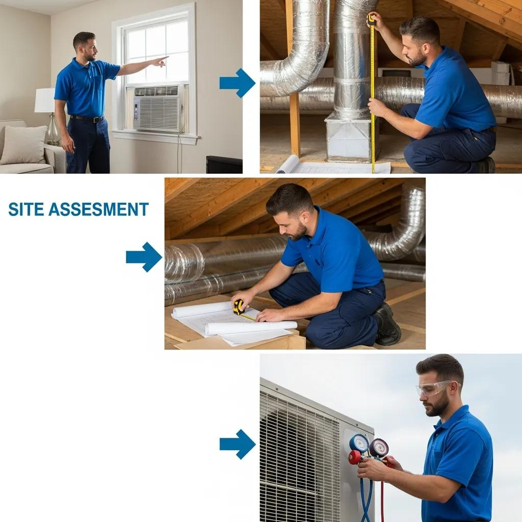 Technician following a step-by-step checklist during a professional AC installation