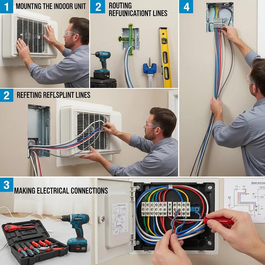 Technician performing professional installation of a ductless mini-split system
